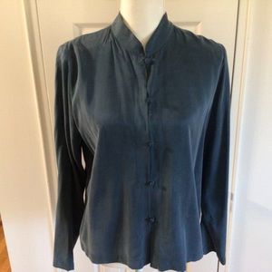 Eileen Fisher Large Silk Blue Gray Button Down Blouse